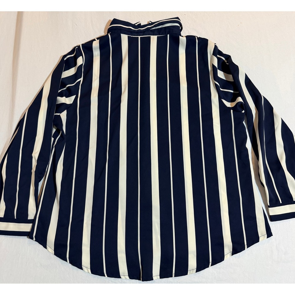 Emery‎ Rose Womens 1XL Navy Blue White Striped Button Down Long Sleeve Blouse - Picture 2 of 6